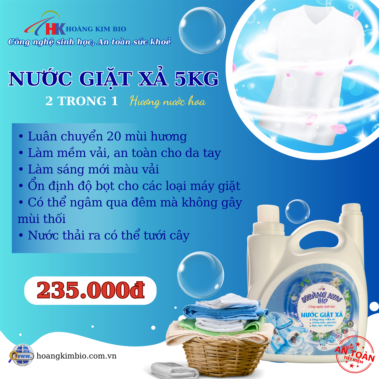 NƯỚC GIẶT XẢ HƯƠNG NƯỚC HOA - 5KG