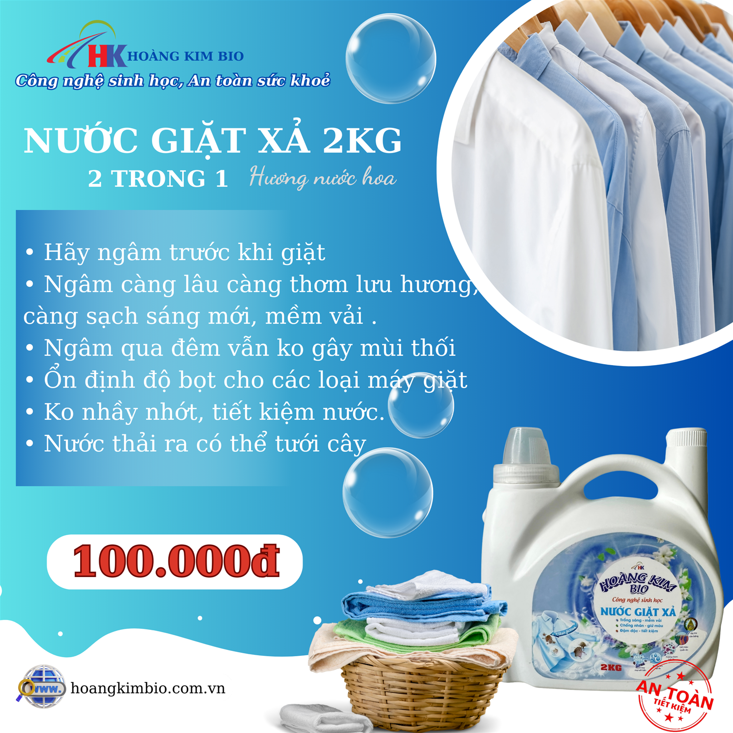 NƯỚC GIẶT XẢ HƯƠNG NƯỚC HOA - 2KG