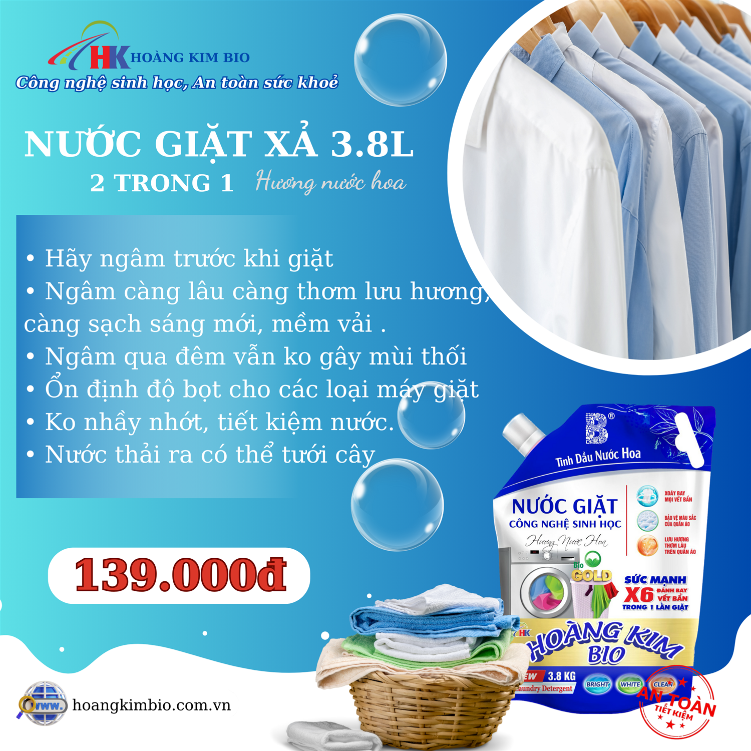 NƯỚC GIẶT XẢ HƯƠNG NƯỚC HOA - Túi 3,8kg