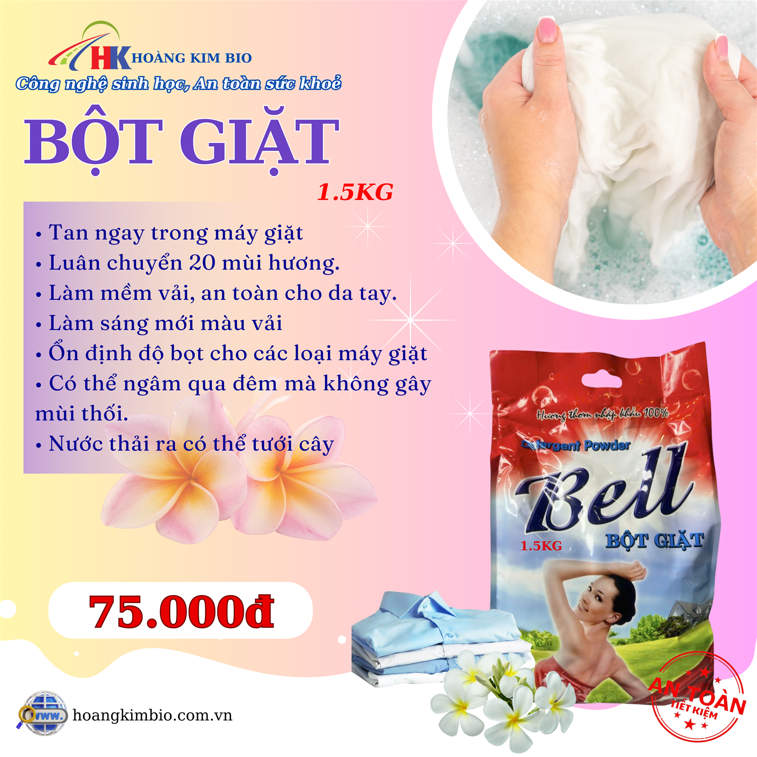BỘT GIẶT TÚI HỒNG 1.5KG