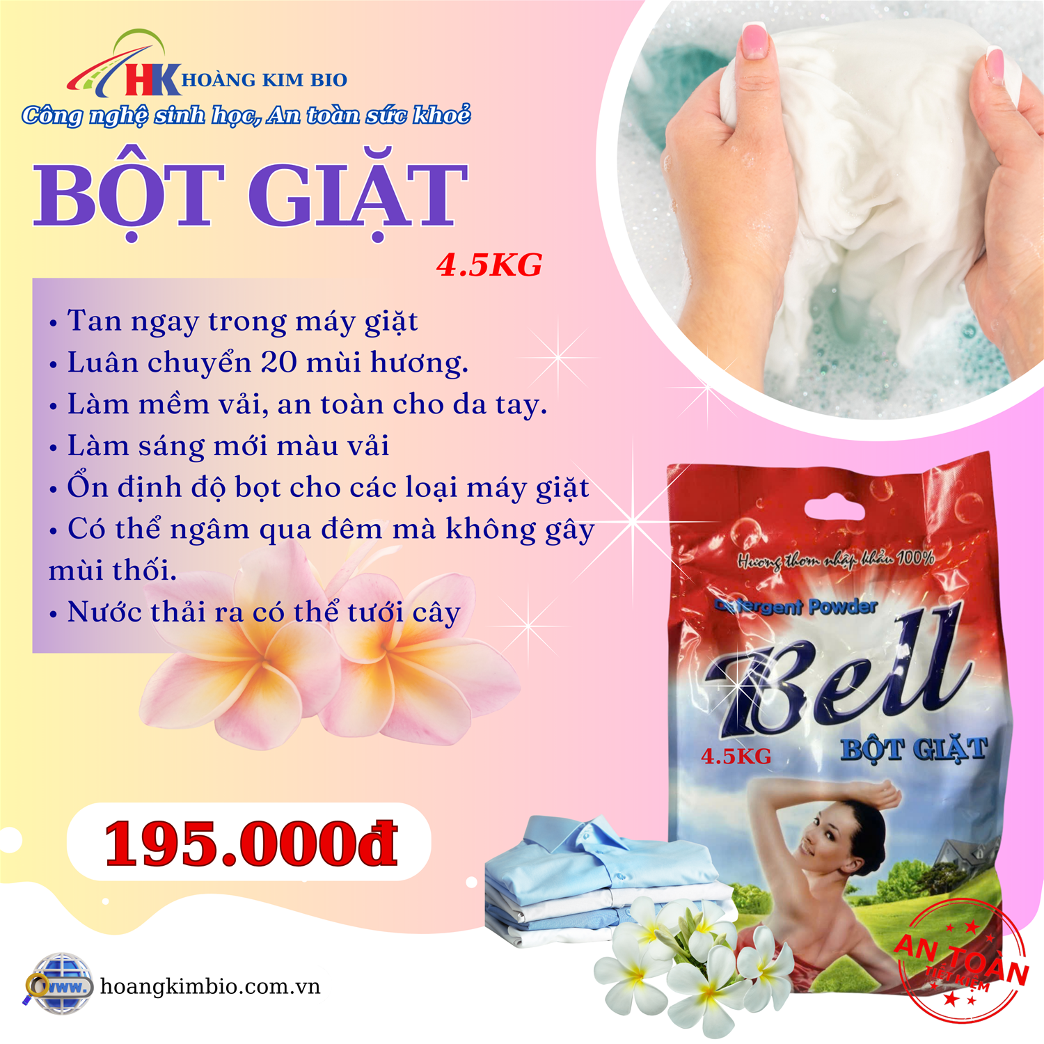 BỘT GIẶT TÚI HỒNG 4.5KG