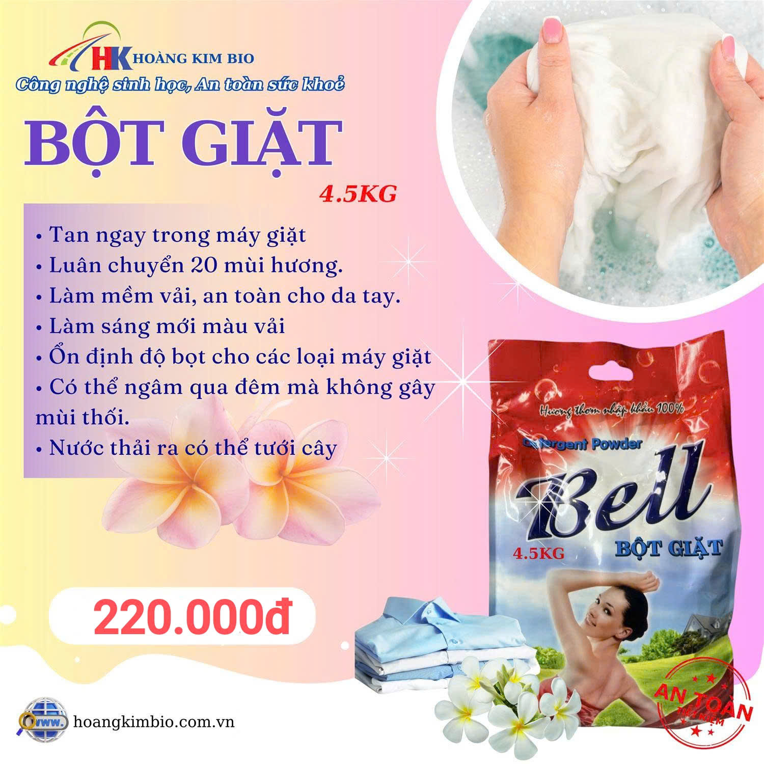 BỘT GIẶT TÚI HỒNG 4.5KG